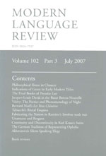 Cover of Modern Language Review 102.3