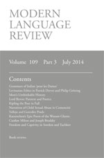 Cover of Modern Language Review 109.3