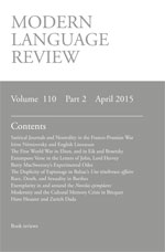 Cover of Modern Language Review 110.2