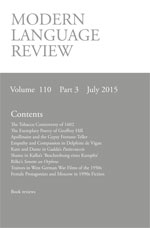 Cover of Modern Language Review 110.3