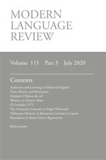 Cover of Modern Language Review 115.3